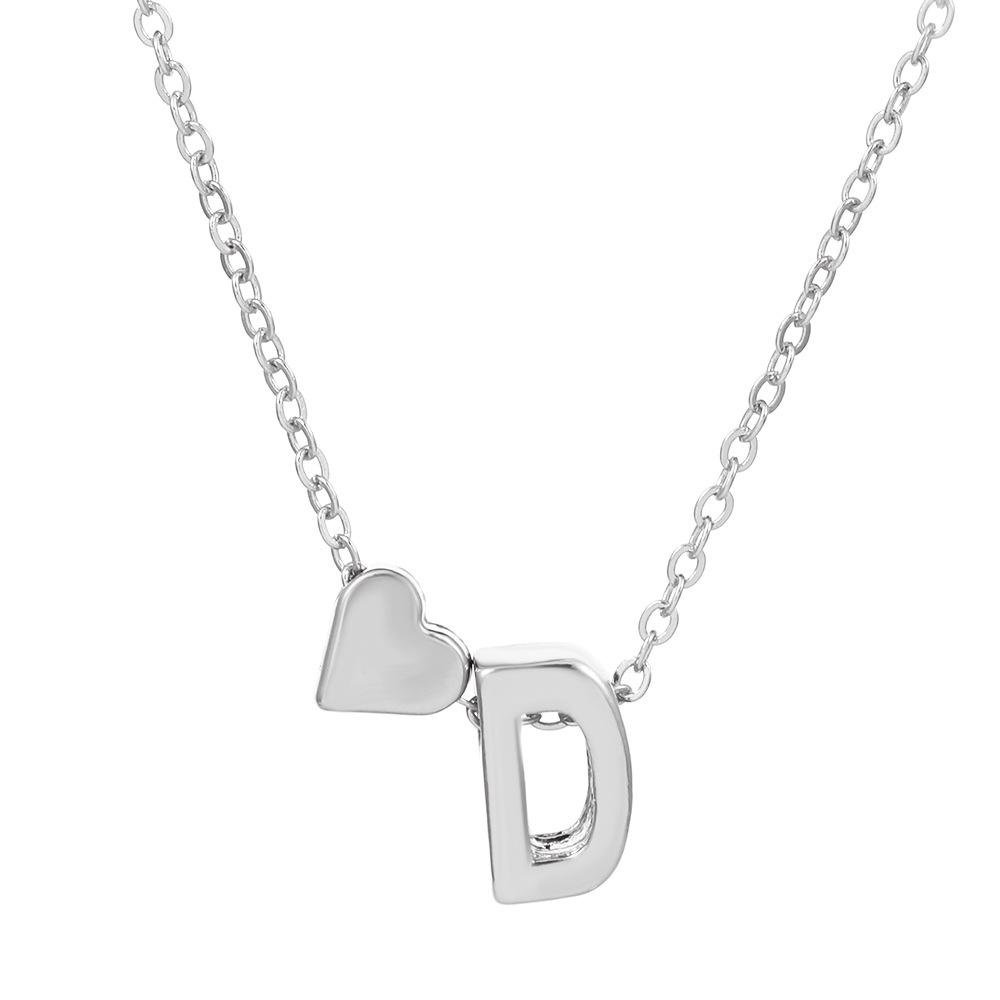 European & American Alphabet Love Heart Pendant Necklace – Versatile Peach Heart Clavicle Chain