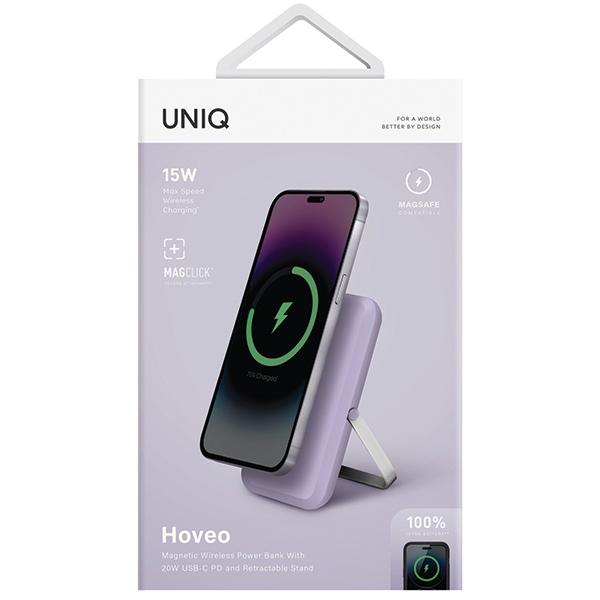 UNIQ Powerbank Hoveo 5000mAh USB-C 20WPD Fast Charge Wireless Magnetic Lilac/lilac Lavender