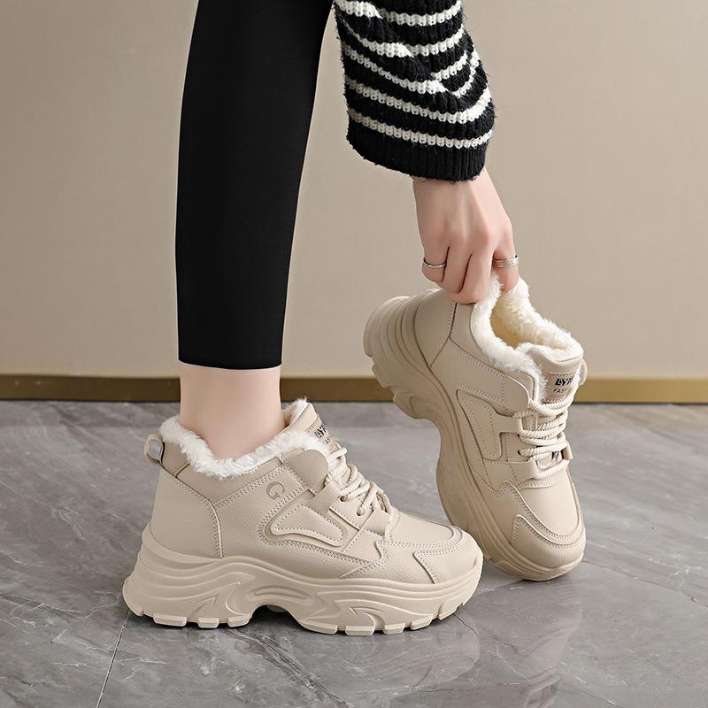 New winter high-top sneakers are comfortable and not tired, piled cotton shoes, non-slip women's shoes