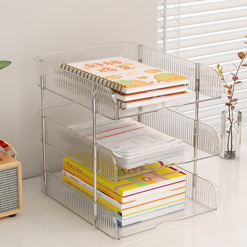Desk Organizer 2/3/4 Tier Stackable Paper Letter Tray File Organizer Office Desk Organizer Transparent Desktop File Tray