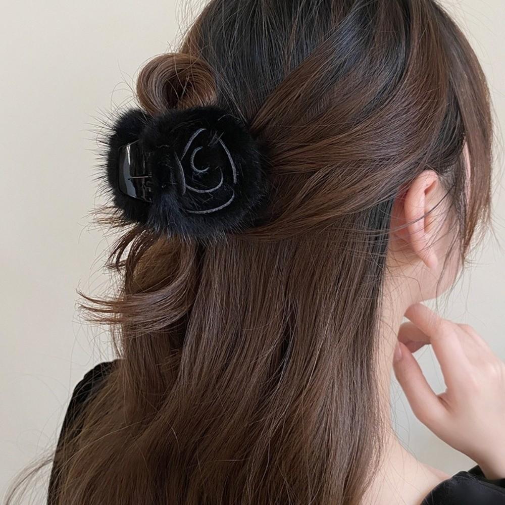 Soft Fur Half Updo Hairpins Hair Decoration Plush Hair Claw Fashion Ponytail Holders  Women