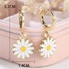 Dainty Gold Color Daisy Sunflower Hoop Earrings for Women Simple Dangling with… More