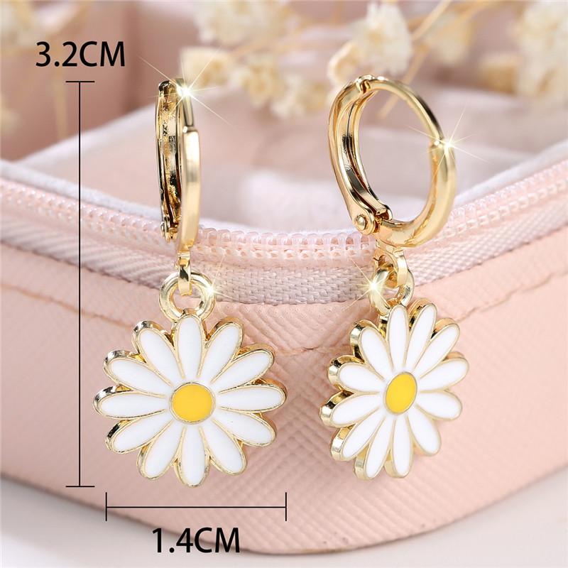 Dainty Gold Color Daisy Sunflower Hoop Earrings for Women Simple Dangling with… More