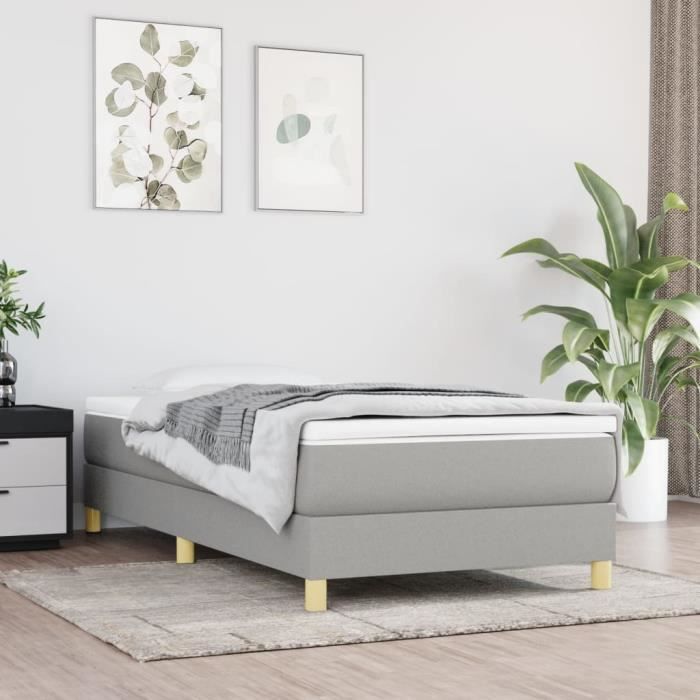 3120582 vidaXL Sommier à ressorts de lit Gris clair 90x200 cm Tissu