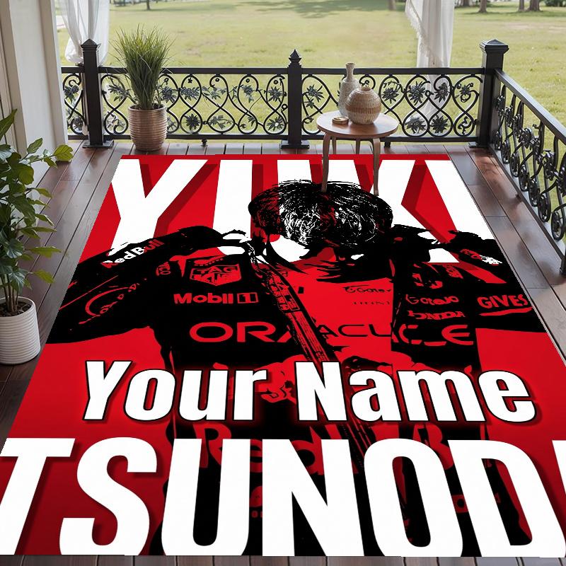 Custom Name Yuki Tsunoda Crystal Velvet Floor Rug Personalized Text Soft Carpet Home Decor