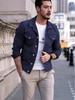 2026 Europeisk Herr Slim Fit Enfärgad Jeansjacka, Stor Storlek, Slagkrage, Lämplig för Vår och Höst