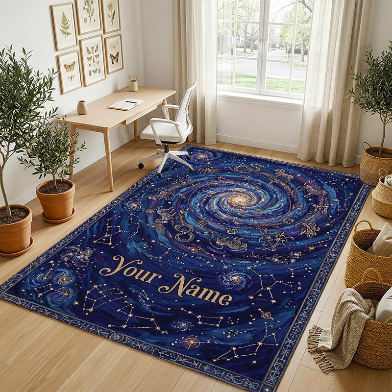 Cosmic Tree Theme Soft Crystal Velvet Rug Custom Name & Text Print Non Slip Floor Rug for Bedroom Living Room