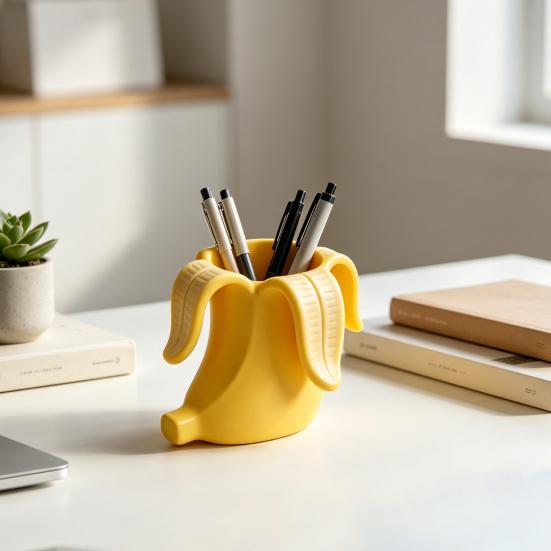 3D Printed Banana Shaped Pen Holder Compact Desk Organizer Storage Decoration for Brushes Stationery Beauty Tools