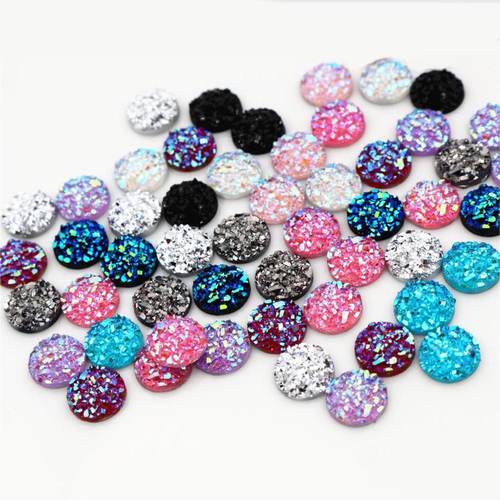 

New Fashion 40pcs 10mm Mix Colors and Water Green AB Color Flat Back Resin Cabochons Cameo