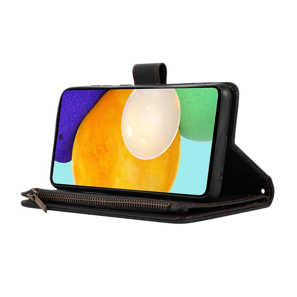 For Samsung Galaxy A23 4G/A23 5G (Global Version) Zipper Pocket Phone Case Imprinted Leather Wallet Stand Cover with 9 Card Slots