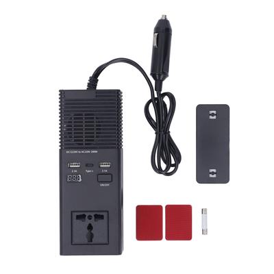 200W Araç Güç İnvertörü LED Ekran Type C Çift USB Portu Çift 220V AC Çıkışı 12v DC - 220v AC Fiş