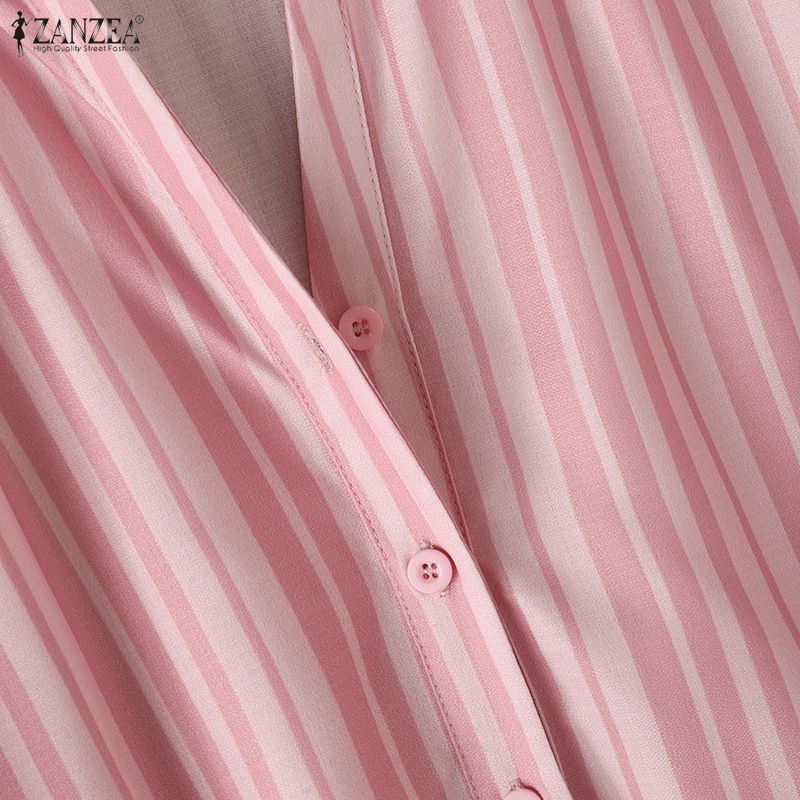 ZANZEA Women Commute Casual V-Neck Stripe Print Loose 3/4 Sleeve Blouse