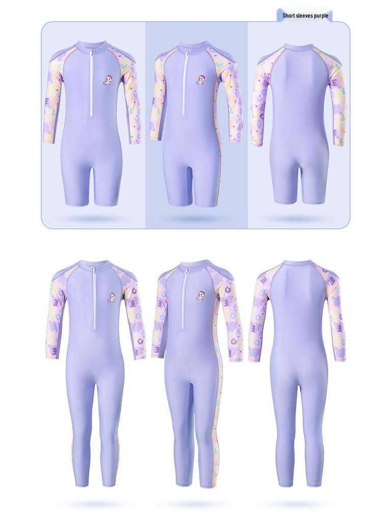 Girls' Cartoon Sunscreen Quick-Dry Swimsuit – Short & Long-Sleeved Options