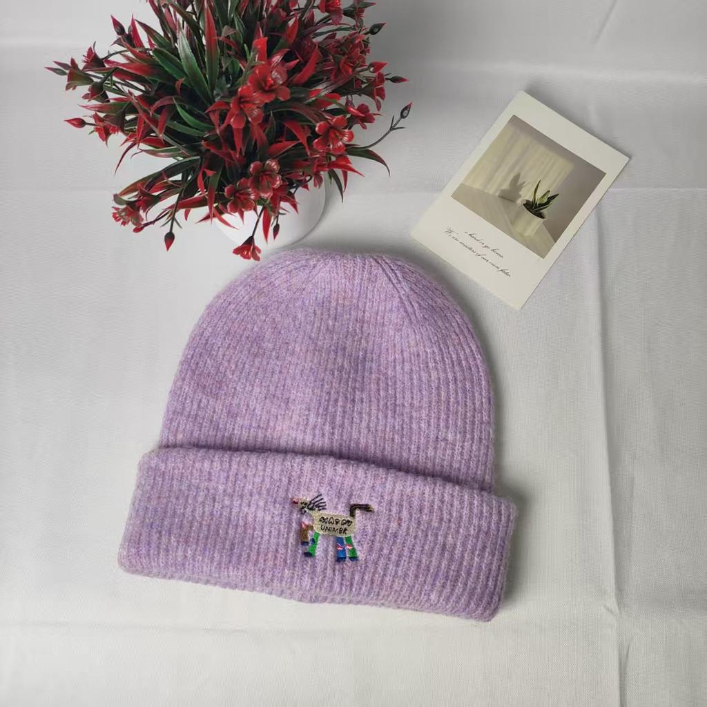 Cute Pony Wool Hat Female Hip-hop Simple Warm Double-layer Knitted Hat Ear Protection Cold-proof Pullover Hat Male