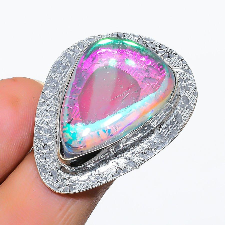 

Natural Mystic Topaz Gemstone 925 Sterling Silver Jewelry Ring Size 8 a4n82