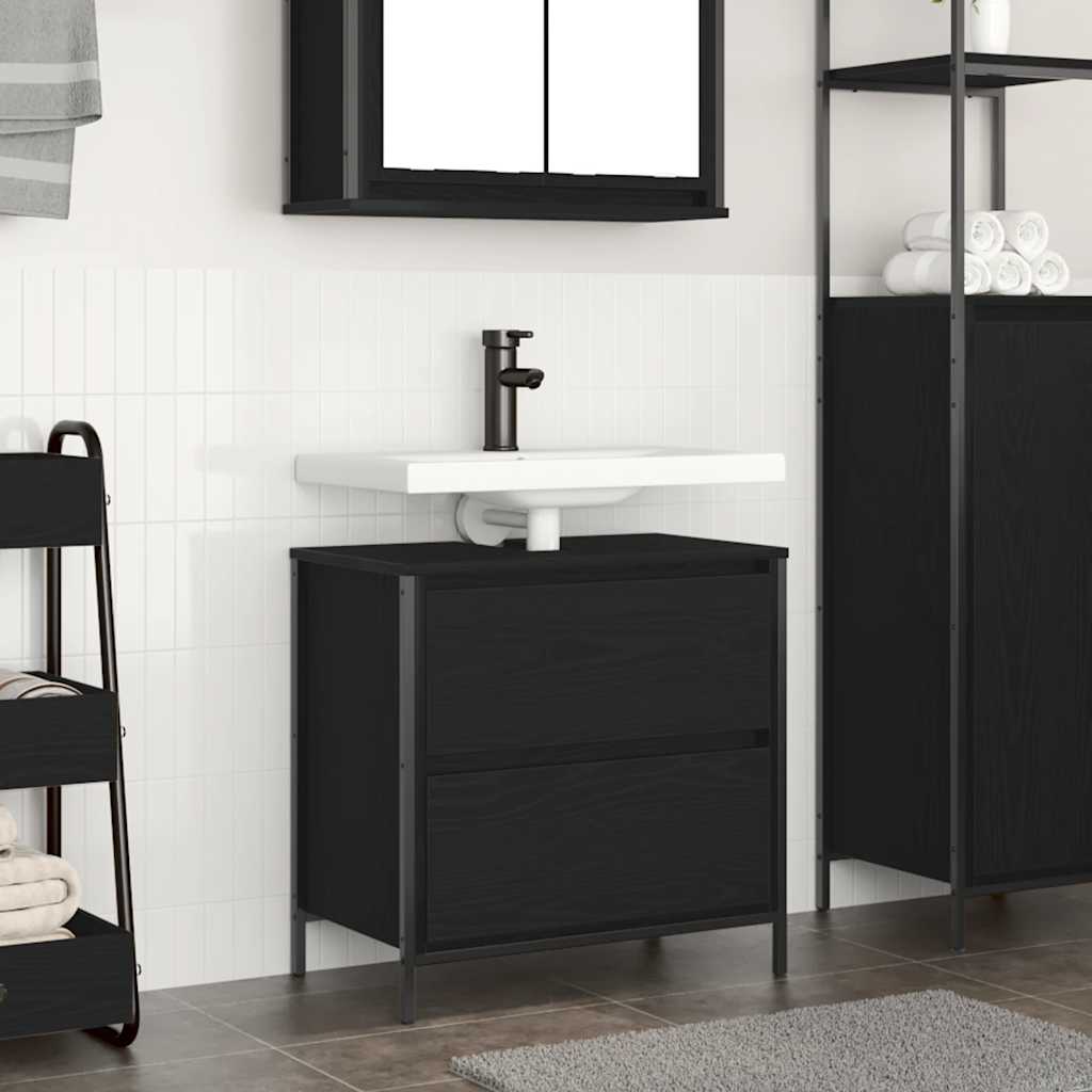 Black Oak Effect Bathroom Vanity Unit with Drawers