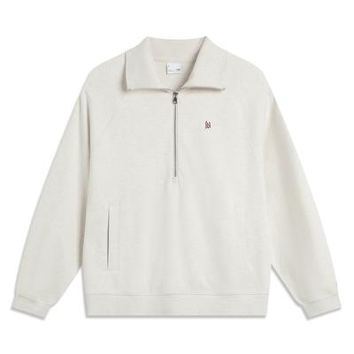 Li Ning Sports Lifestyle Series Simple Comfortable Polo Neck Versatile Pullover Loose Casual Sweatshirt Women Sweatshirt AWDVC18-3