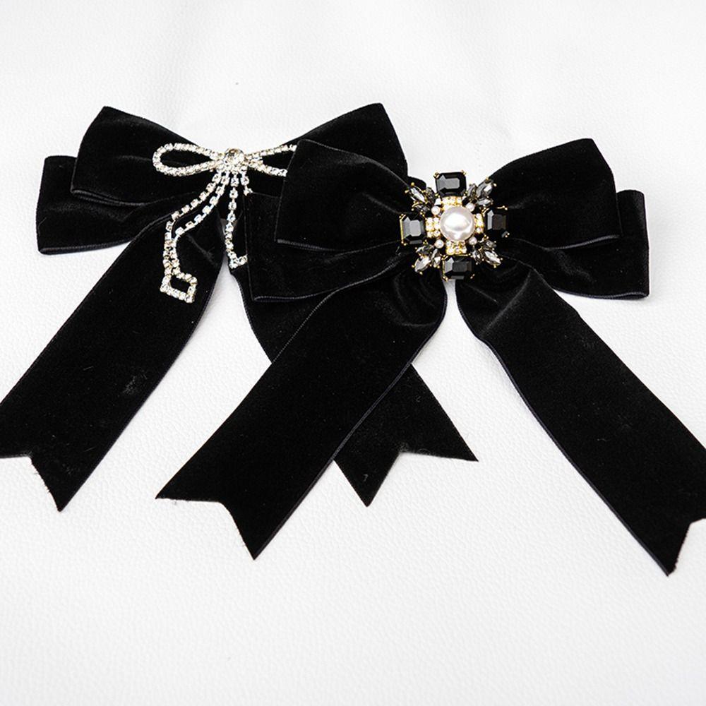 Velvet Memorial Black Ribbon Bowknot Brooch Black Collar Pretied Necktie Clip  Women