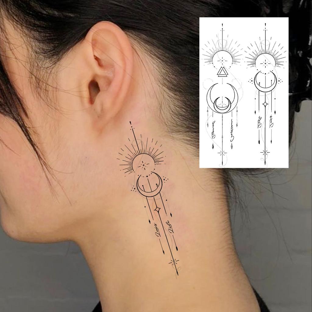 1 Sheet Crescent Sun Chain Temporary Tattoos For Women Hands Neck, Fake Tattoo Stickers Waterproof Long Lasting Realistic Tatoos