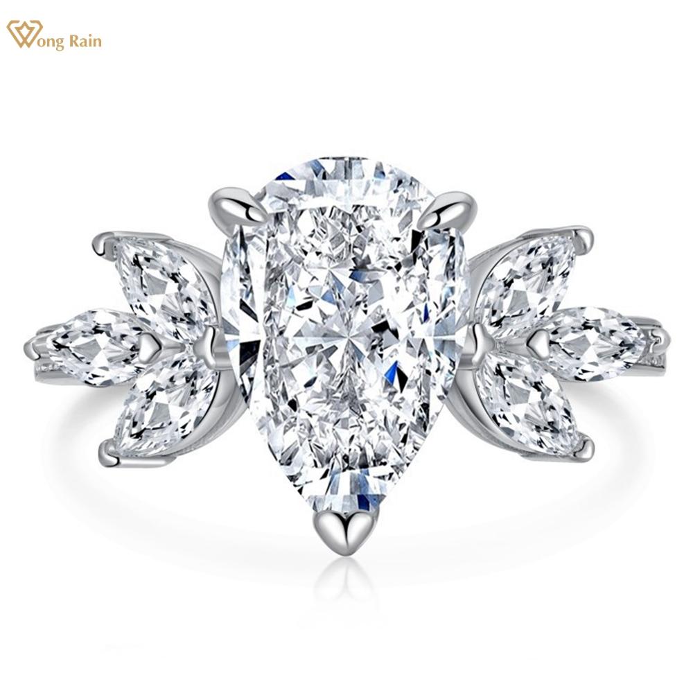

Wong Rain Роскошное твердое серебро 925 пробы с дробленым льдом 3CT Циркон AAAAA Груша 8*12 мм Драгоценный камень Свадебное обручальное кольцо Изысканные ювелирные изделия для женщин