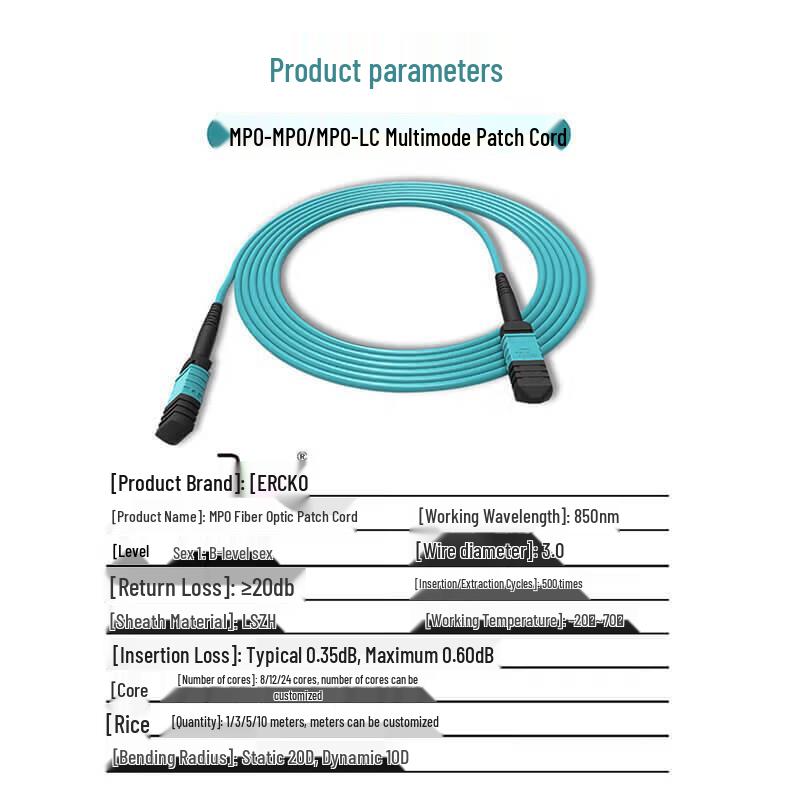 PERCKO MPO-MPO 8-Core Multimode Fiber Optic Patch Cable