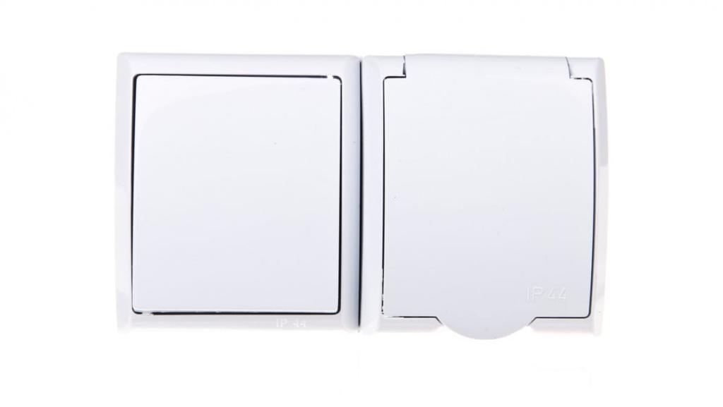 Wave Hermetic Single Switch + Socket Z/U With Flap White Zh-Ł1G/00/W