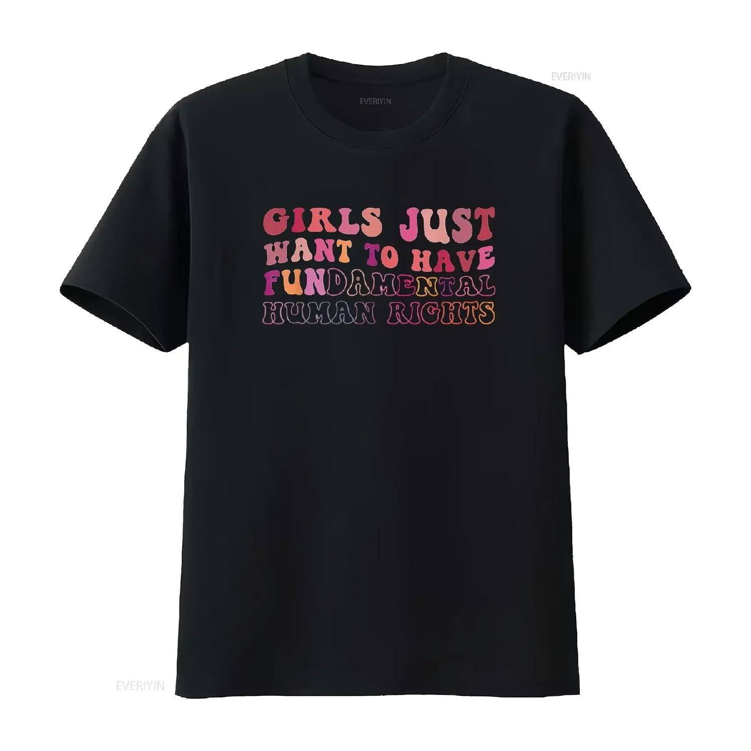 Womens Girls Just Want To Have Fundamental Human Rights Feminist T Shirt Black 2X Large vintage Washed graphic homme S чёрный