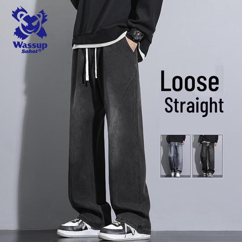 

Wassup Sohot Мужские джинсы American Washed свободного кроя с широкими штанинами L