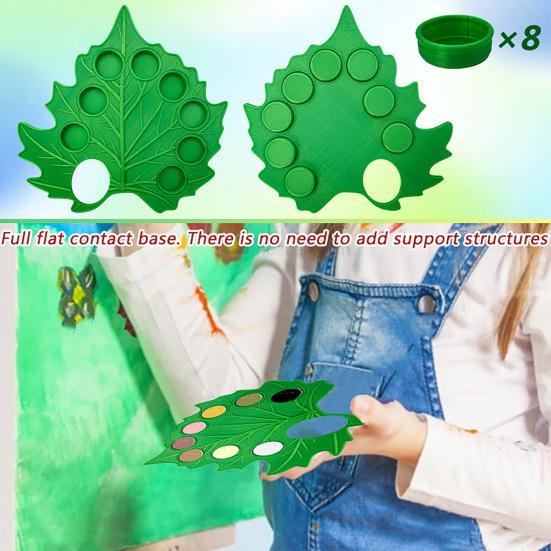 Plastic Leaf-Shaped Palette 8 Removable Well Paint Tray Palette with Thumb Hole for Acrylic Oil Watercolor Painting