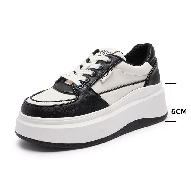 Fashion 6cm 2025 Women's Chunky Sneakers Genuine Leather Casual Women Shoes High Heels Platform Sneakers for Woman Spring Autumn Shoes