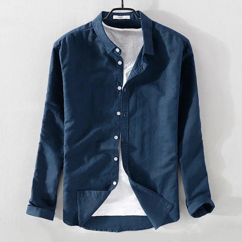 

Мужская дышащая белая рубашка из льна с длинными рукавами и защитой от солнца L (up to 60 kg)