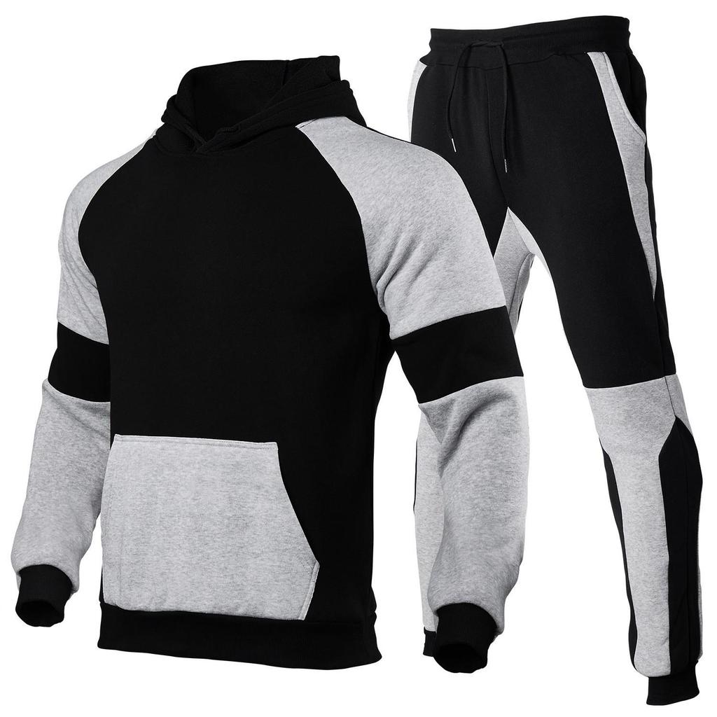 Unisex European Contrast Color Patchwork Sportswear Two-Piece Set