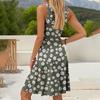 Women's Fashion V-Neck Waist Printed Sleeveless Vest Dresses