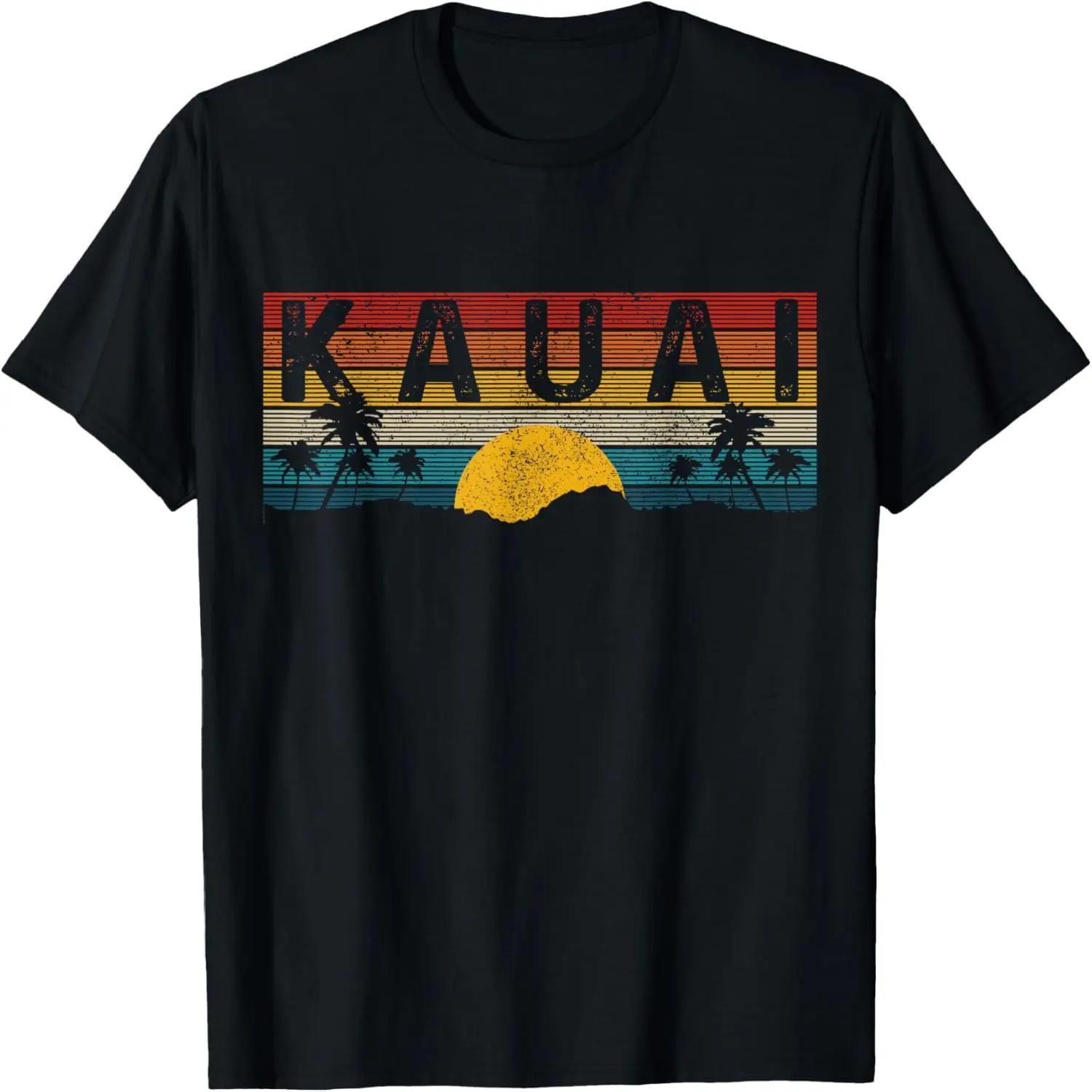 Kauai Hawaii Vintage Sunset Surfer Beach Souvenir T-Shirt S чёрный