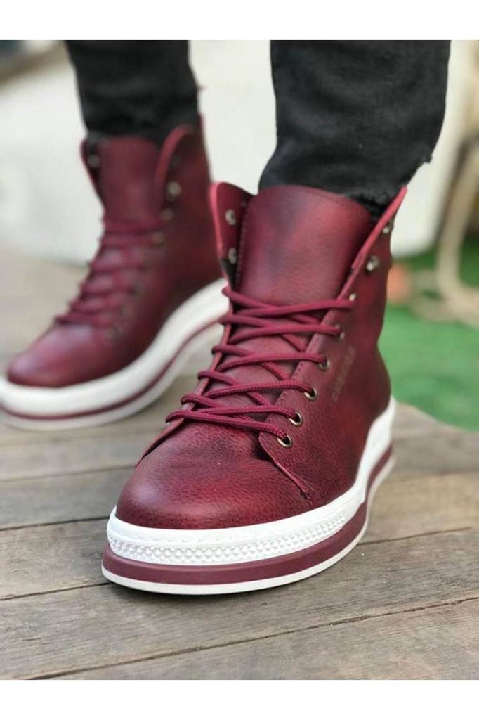 Men's Fashion Faux Leather Flat Heeled Boots Bootie Boots Burgundy Shoes