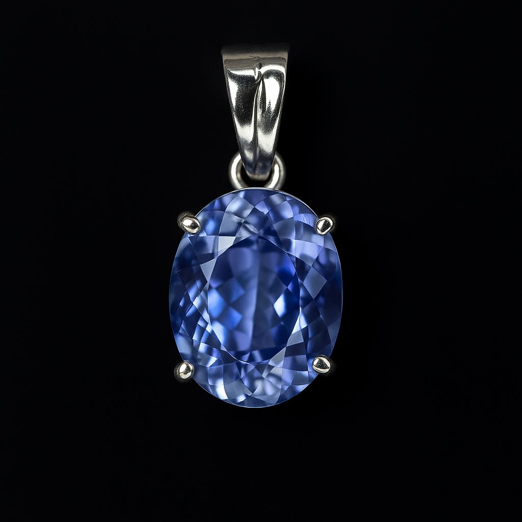 Natural Blue Sapphire Pendant 16 ct Oval Cut 925 Sterling Silver September Birthday Birthstone