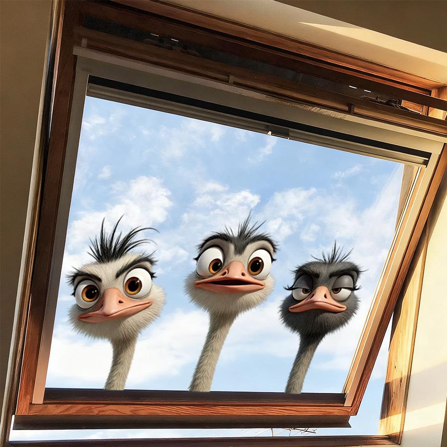 Static Cling Cartoon Ostrich Peeking Through Window Double Sided Same Color Glass Window Sticker Home Decor