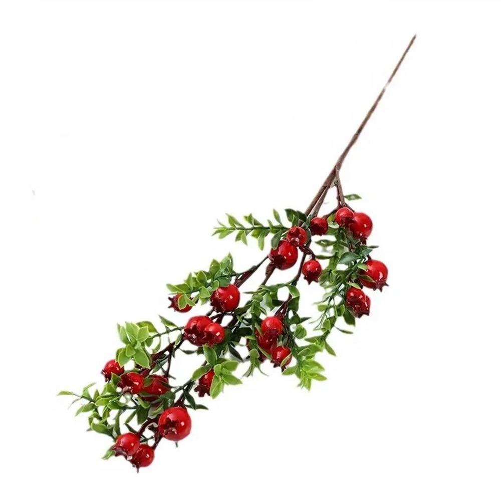 

24 Fruits Artificial Pomegranate Branches Floral Arrangement Red Green Lifelike Fruit Festival Photo Props Simulation Plant Gift