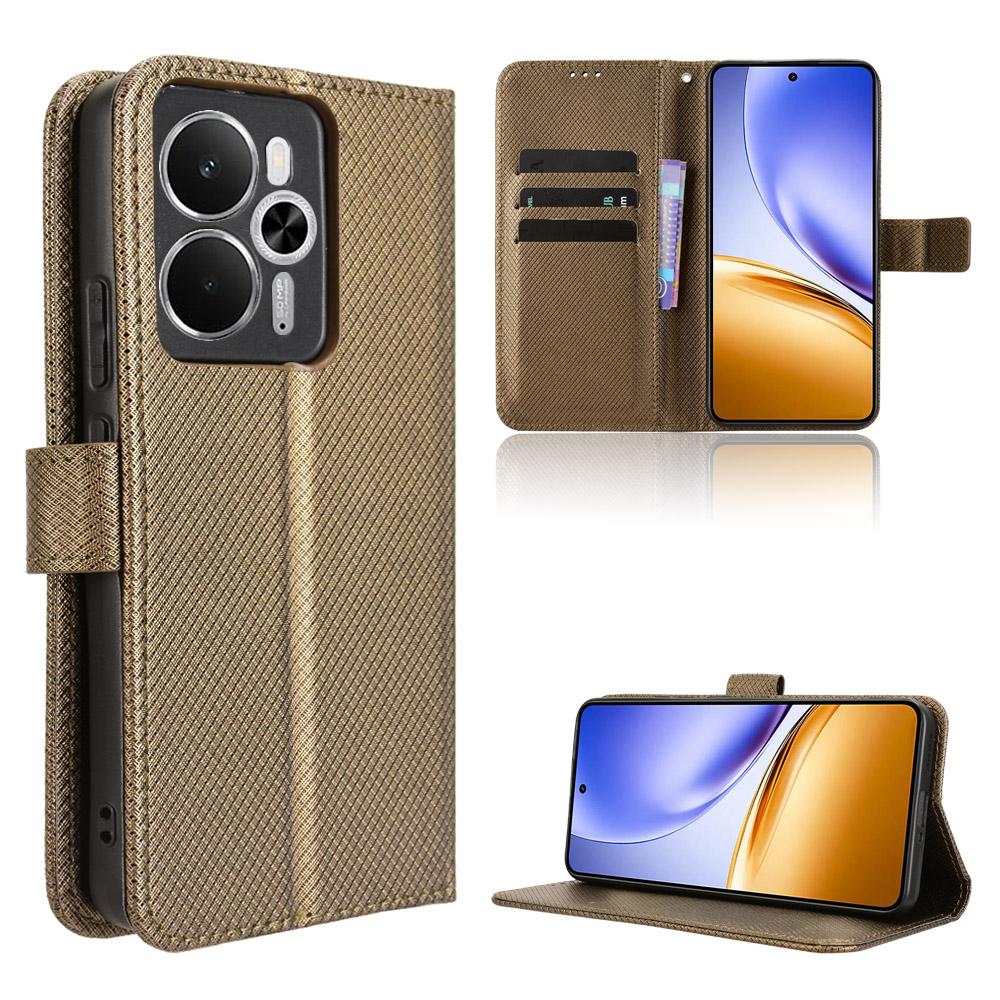 For Realme 14T 5G/Realme 14 5G Leather Wallet Case with Strap Diamond Texture Phone Cover