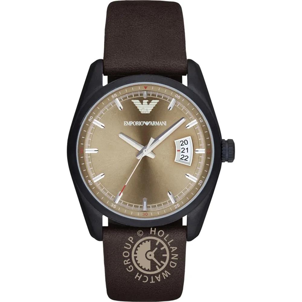 Emporio Armani Tazio Beige Leather/Brown Men s Quartz AR6081 Watch бежевый