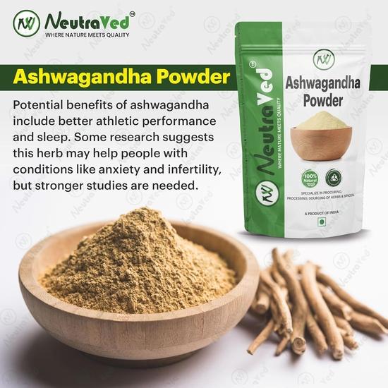 Neutraved 100% Natural Ashwagandha Powder Relieves Stress and Anxiety | Food-Grade Stand-Up Zipper Pouch - 200 G