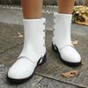 Fall 2025 Boots Fashion Trend Studded Belt Buckle Round Toe Oversoles and Chunky Heel Fashion Boots
