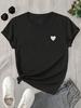 Women's White Sleeve T-Shirt with Black Heart Casual Round Neck Summer Summer Short Sleeved Harajuku Streetwear Tops Tees