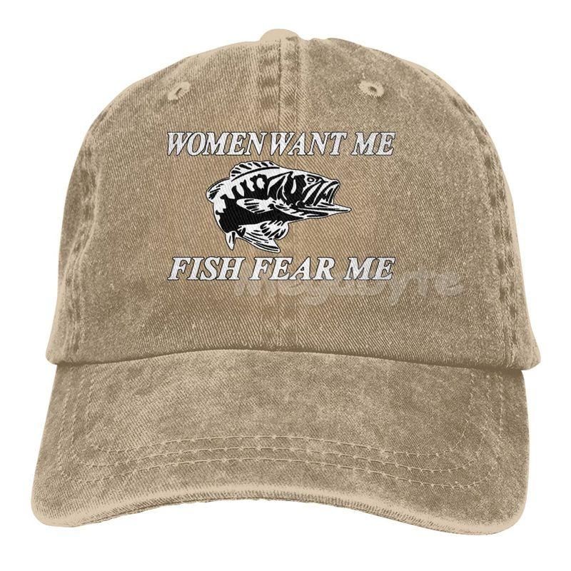 Women Want Me Fish Fear Me Washed Baseball Cap Trucker Hat Adult  Dad Hat Summer Breathable Stretch Hats