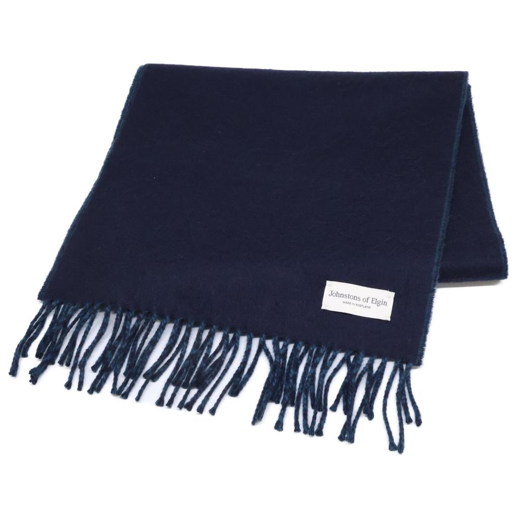 JOHNSTONS fringe Scarf Navy / GreenUsed