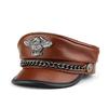 Exclusive Real Cowhide Military Cap Man Genuine Leather Flat Top Hat Fashion Eaglemark Chain Punk Locomotive Casquette Male