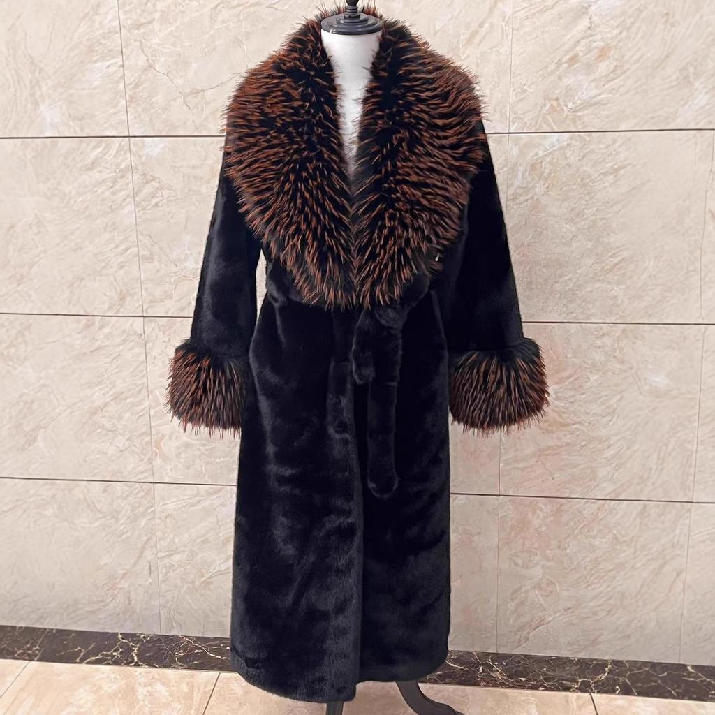 New Autumn and Winter Fur Coat Women's Rabbit Fur Fur Fur Integrated Long Style Real Fox Fur Fur Collar Fashionable Warm Coat Women