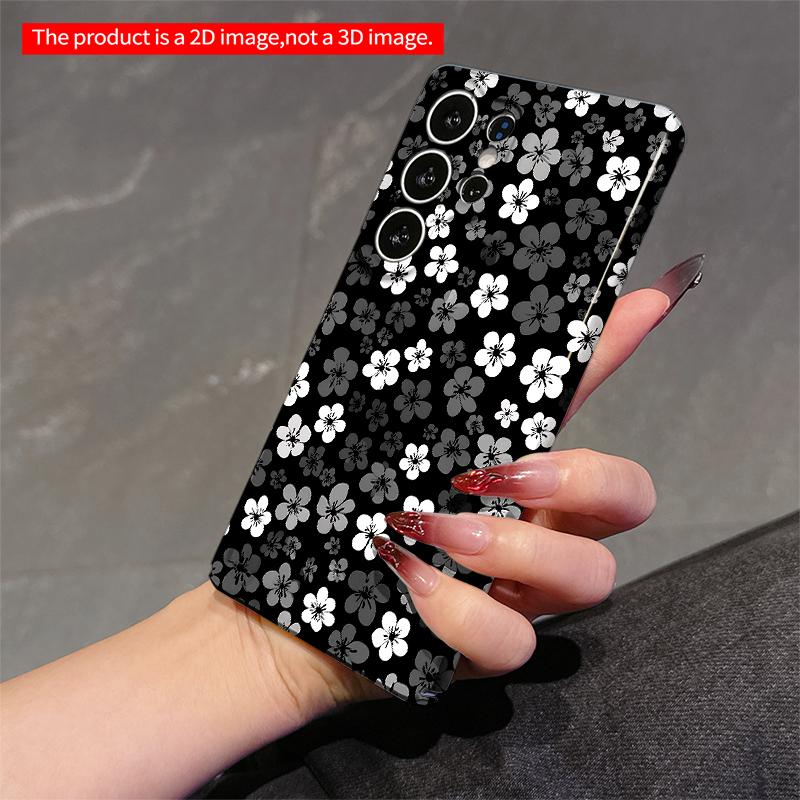 2DFlat Samsung Phone Case Monochrome Floral Pattern Phone Case Applicable To Galaxy S22 S23 S24 S25ULTRA S26 A12 A13 A14 A15 A16 A34 A35 A54 A55