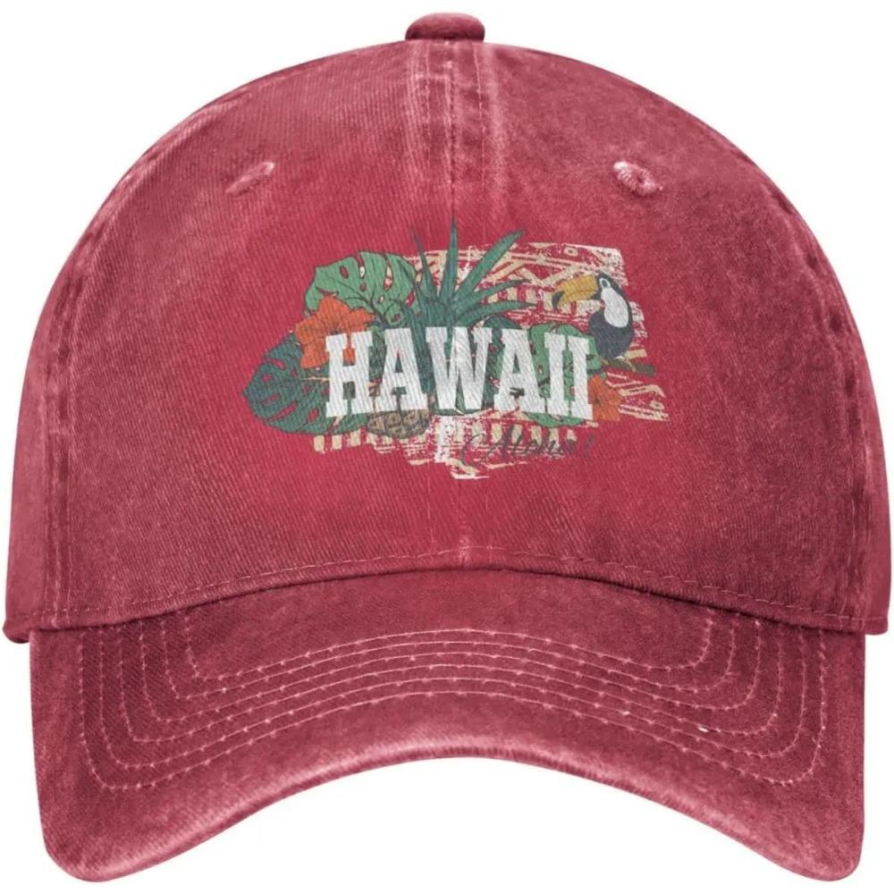 Funny Hawaii Vintage Distressed Adjustable Washed Denim Mens Dad Trucker Hat Baseball Ball Cap for Men