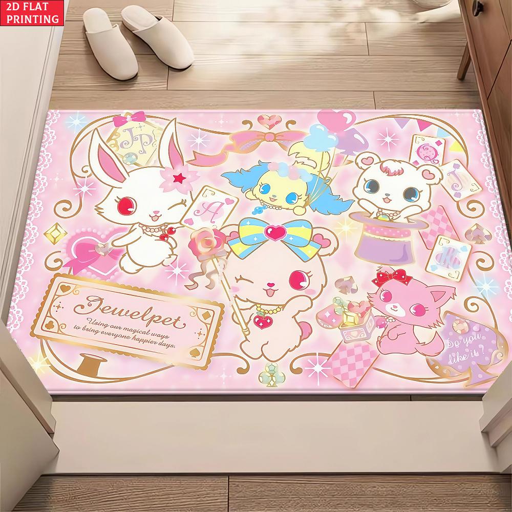 Kawaii Cute Magical Animal Doormat, 2D Print Non-slip Floor Mat,Pink Sweet Entrance Rug for Girls Bedroom Living Room Decor Gift